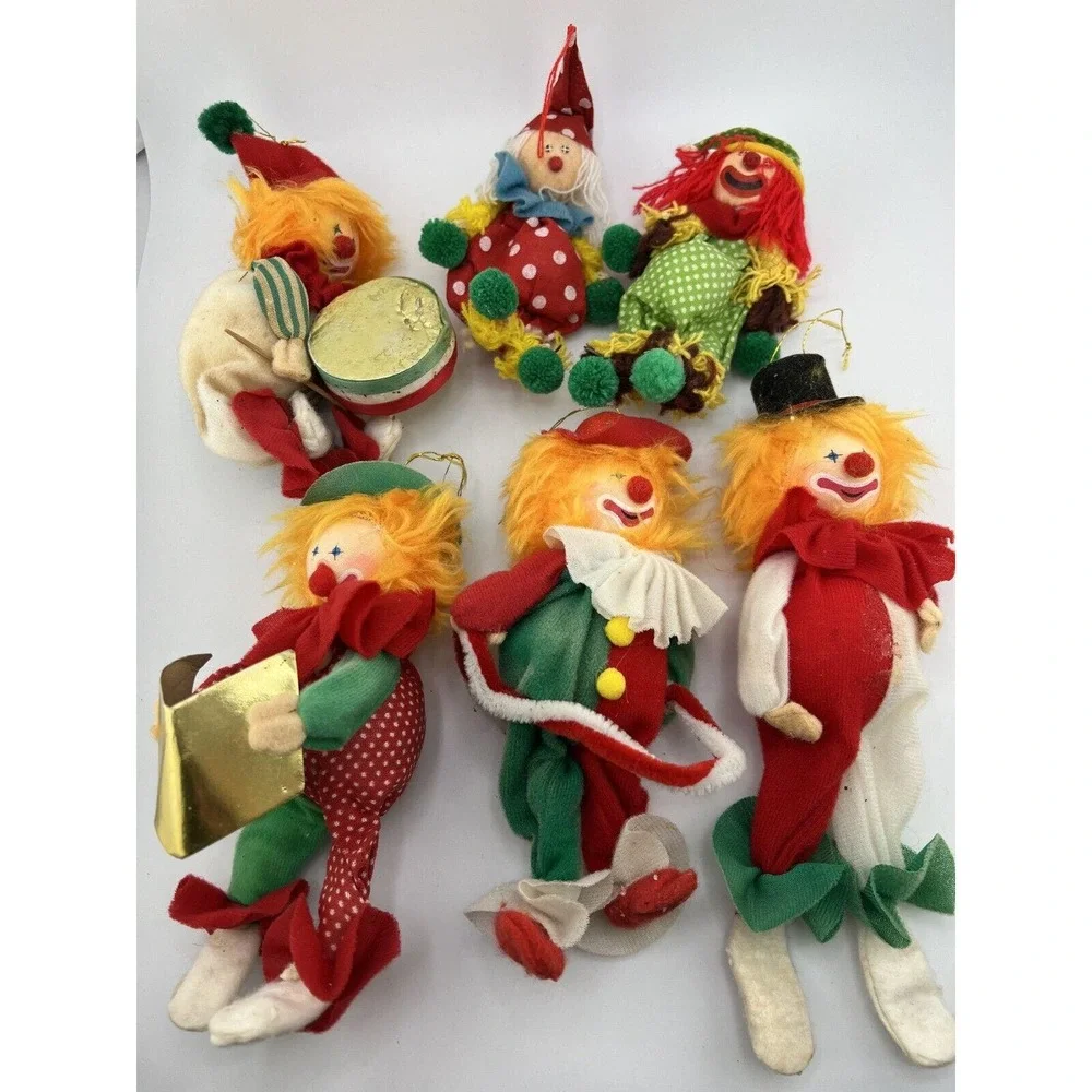 Vintage Home Decorative Happy Holidays Christmas‎ Clowns Ornaments - Set of 6